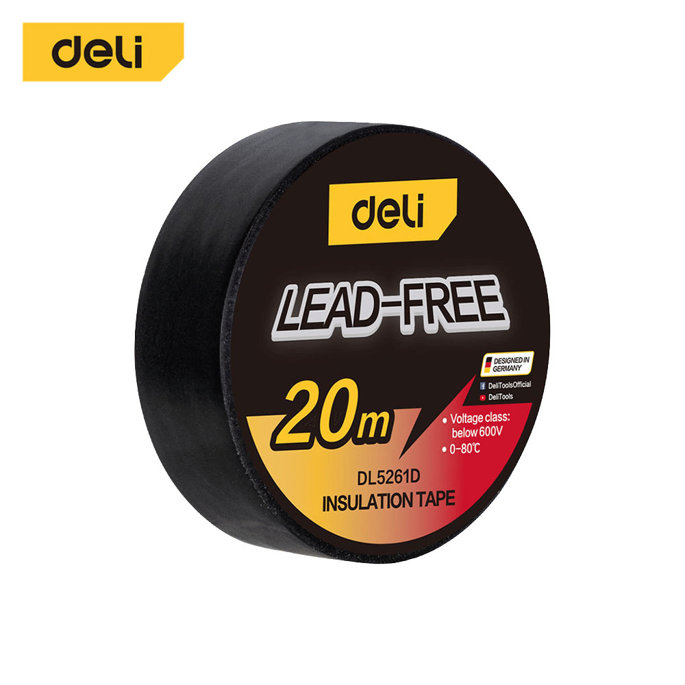 เทปพันสายไฟ DELI EDL5261D-BK-01 20ม. สีดำ_0